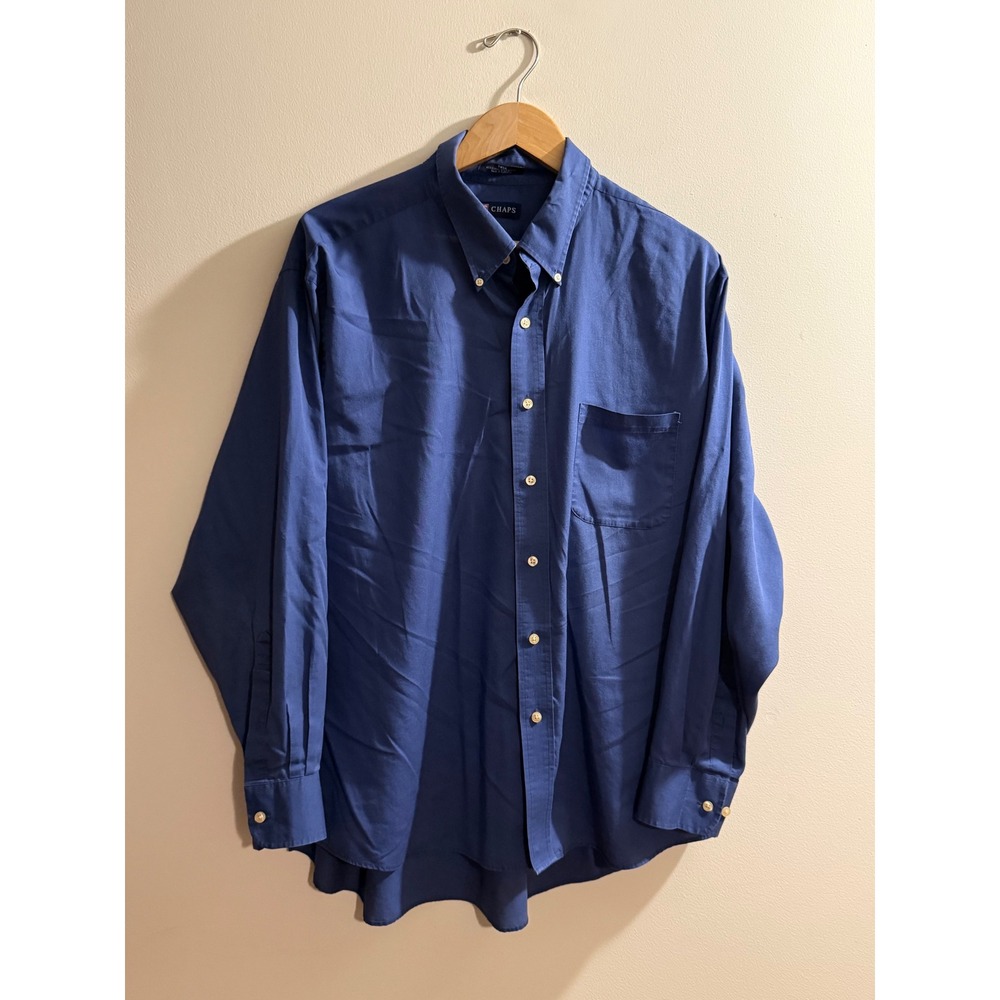 Y2k Chaps Mens XXL Blue Twill Long Sleeve Button Down Shirt Wrinkle Free